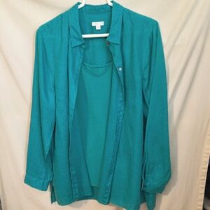 J Jill Love Linen Tunic Shirt In Jade Green With Matching Reversible Tank Large
